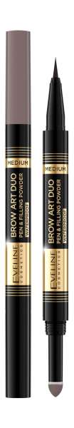 Eveline Brow Art Duo Waterproof Pen & Filling Powder Водостойкий ультратонкий маркер-пудра для бровей | 02 Medium